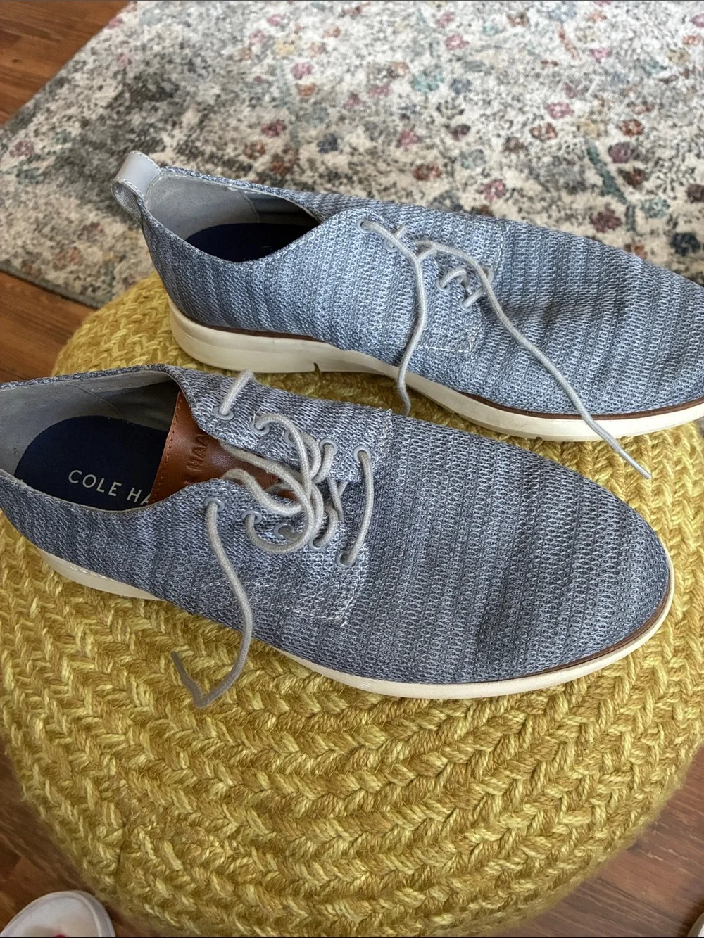 Cole Haan Light Gray Knit Lace-Up Oxfords with Brown Tongue Accent